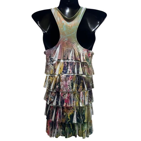 XXI Forever 21 Racerback Boho Top L Green Tier Flowy Cottagecore Peasant Prairie - Picture 5 of 7